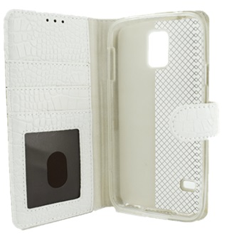 Premium Hoesje voor Samsung Galaxy S5/S5 Neo - Book Case - Croco Print - Wit