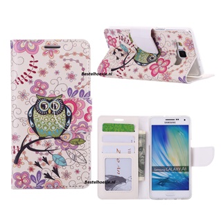 Hoesje voor Samsung Galaxy A3 2015 A300 - Book Case Groene Uil