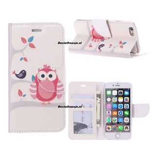 Hoesje voor Apple iPhone 6 Plus /6S Plus Boek Hoesje Book Case Kleine Uil