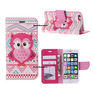 Boek hoesje - Book Case iPhone 6/6s Roze Uil