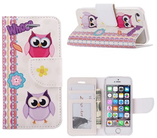 Hoesje voor Apple iPhone 5 /5s/SE Boek Hoesje Book Case Twee Uilen