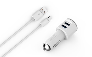 Duo Dual USB Autolader voor Samsung met Micro USB Kabel 3400mA met 2 poorten