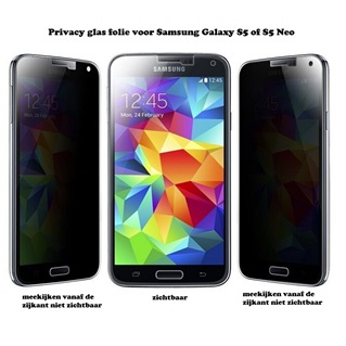 Screenprotector Tempered Glas folie Privacy Anti-Spy voor Samsung Galaxy S5 Duo Pack/2 stuks