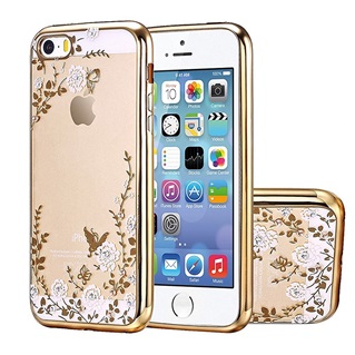 Transparant Hoesje met witte bloemetjes Apple iPhone 5/5S/SE - Back Cover - TPU - Gouden Rand