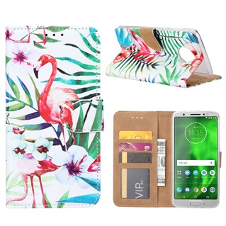 Hoesje voor Motorola Moto G6 Plus - Book Case - Tropische Flamingo