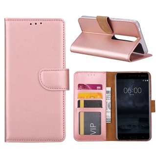 Hoesje voor Nokia 6 2018 - Book Case - geschikt voor 3 pasjes - Rose Goud