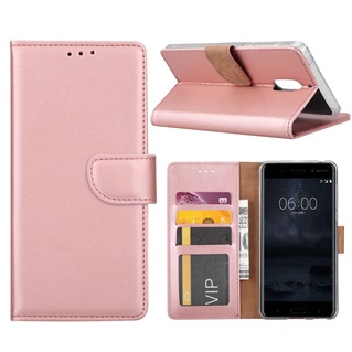 Xssive Hoesje voor Nokia 6 - Book Case - geschikt voor 3 pasjes - Rose Goud