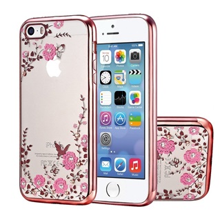 Transparant Hoesje met roze bloemetjes Apple iPhone 5/5S/SE - Back Cover - TPU - Roze Rand