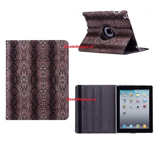 Tablethoes voor Apple iPad 2 / 3 / 4 - 360° draaibaar - Slangen Print Donker Bruin