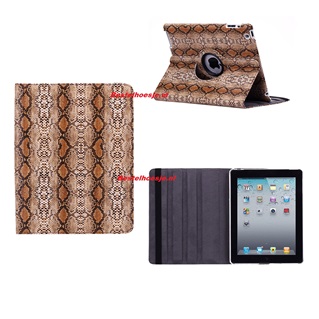 Tablethoes voor Apple iPad 2 / 3 / 4 - 360° draaibaar - Slangen Print Licht Bruin