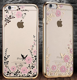 Transparant Hoesje met roze bloemetjes iPhone 6 / 6S - Back Cover - TPU - Gouden Rand