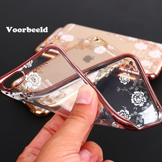 Transparant Hoesje met roze bloemetjes Apple iPhone 6/6s - Back Cover - TPU - Roze Rand