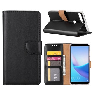 Hoesje voor Huawei Y7 Prime 2018 - Book Case - geschikt voor 3 pasjes - Zwart