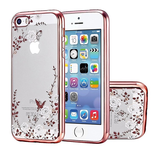 Transparant Hoesje met witte bloemetjes Apple iPhone 5S - Cover - TPU - Roze Rand | BestelHoesje.nl