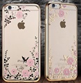 Transparant Hoesje met roze bloemetjes iPhone 6 / 6S - Back Cover - TPU - Gouden Rand